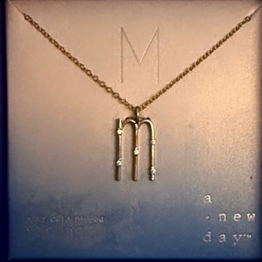 Gold Initial 'M' Necklace 14k Gold And Cubic Zarconia
